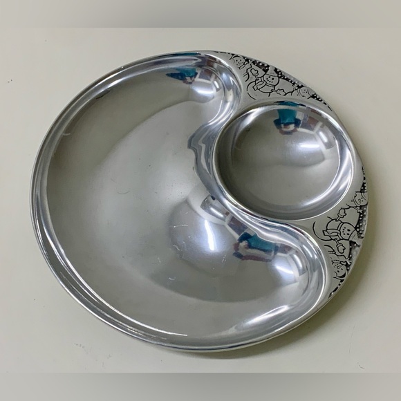 Vintage Wilton Armetale Snowman Solid Pewter Chip & Dip Tray Plate Snack Platter - Picture 3 of 16